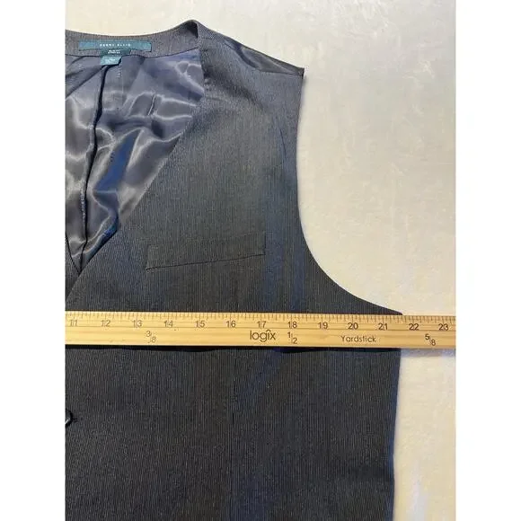 Perry Ellis 3 Piece Suit 44R 38x31.5 Navy Blue and White Textured Look - Picture 12 of 16